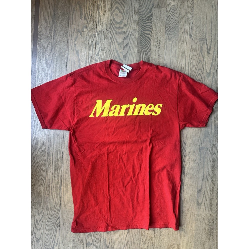 Vintage Marines Shirt Mens M Red Yellow Branded Military Semper Fidelis 80s Tee